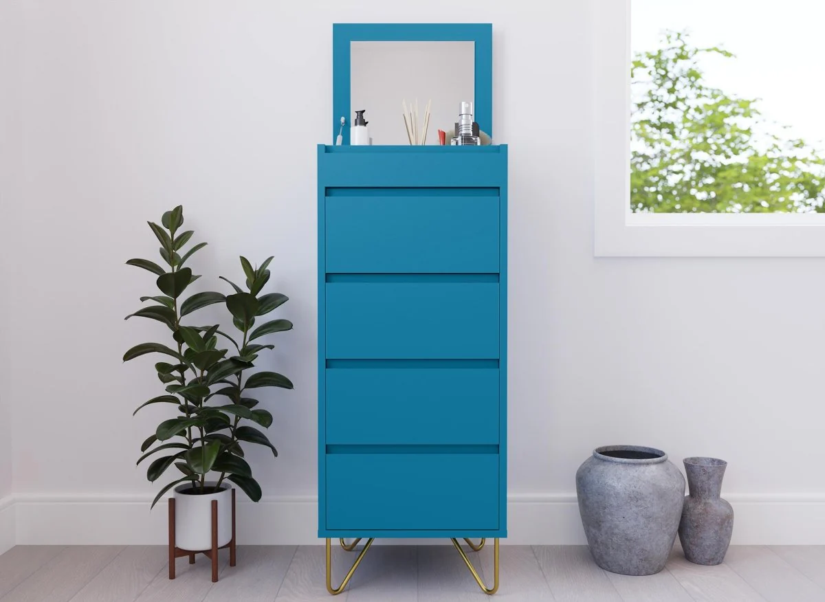 Commode 4 tiroirs bleu canard avec coiffeuse intégrée DARINA - Image 3