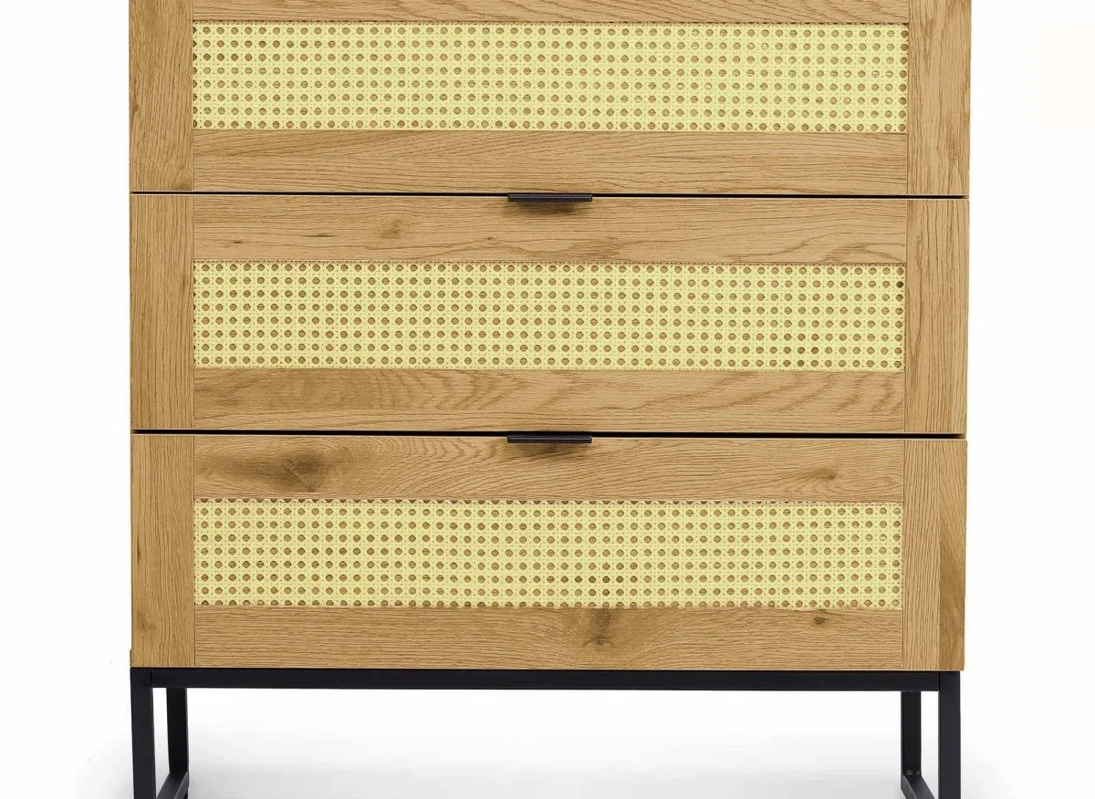 Commode scandinave 3 tiroirs en bois métal et cannage TULLIO - Image 3