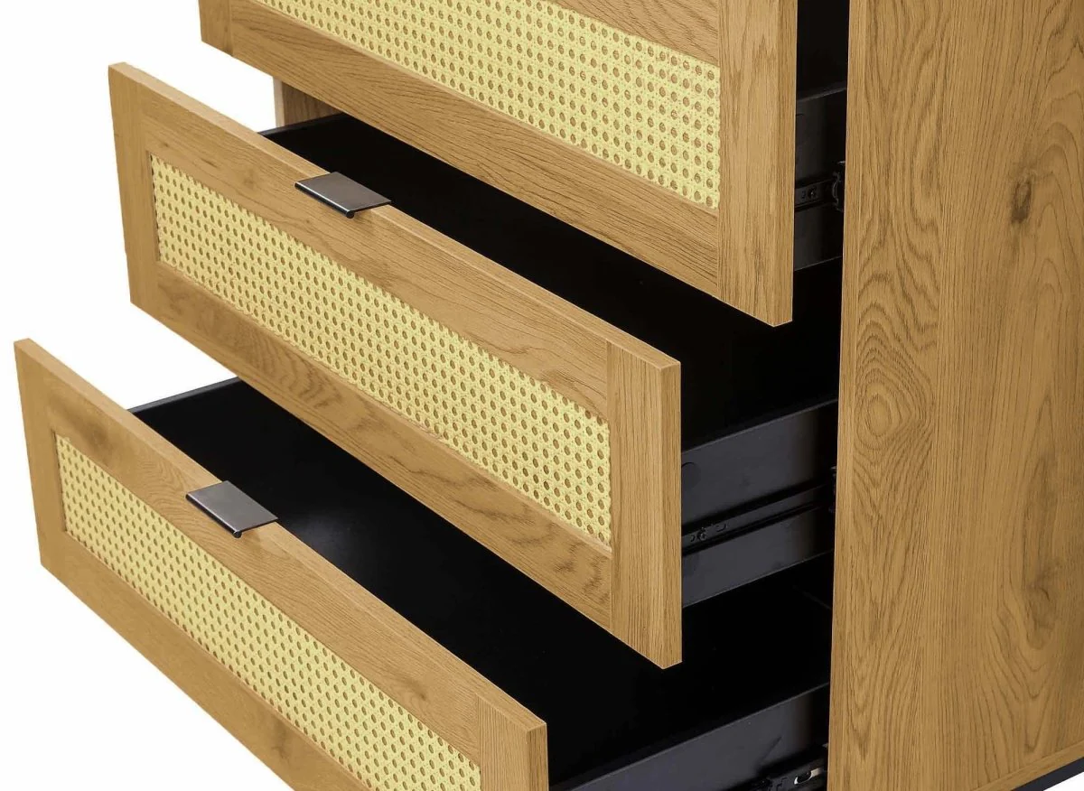 Commode scandinave 3 tiroirs en bois métal et cannage TULLIO - Image 4