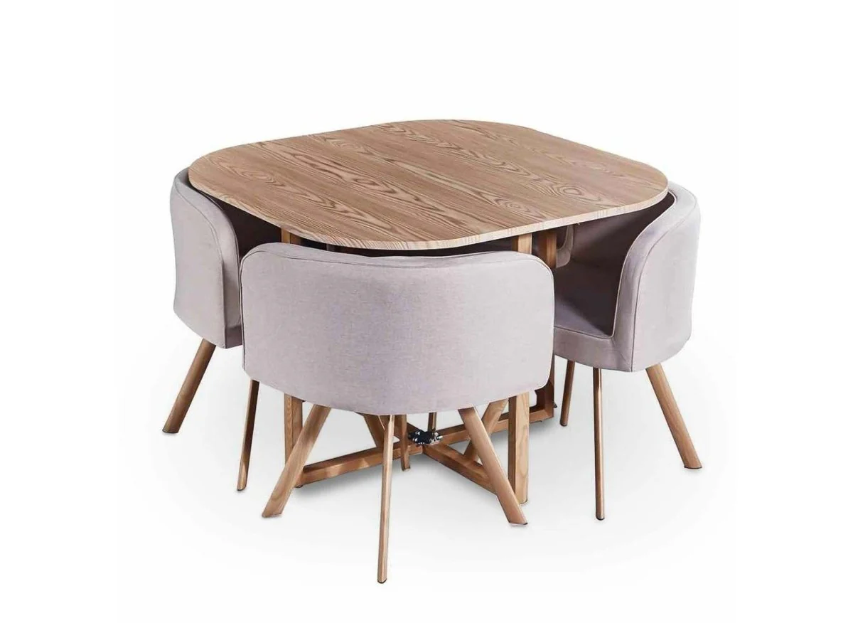Ensemble table + 4 chaises encastrables beige FLEN - Image 3