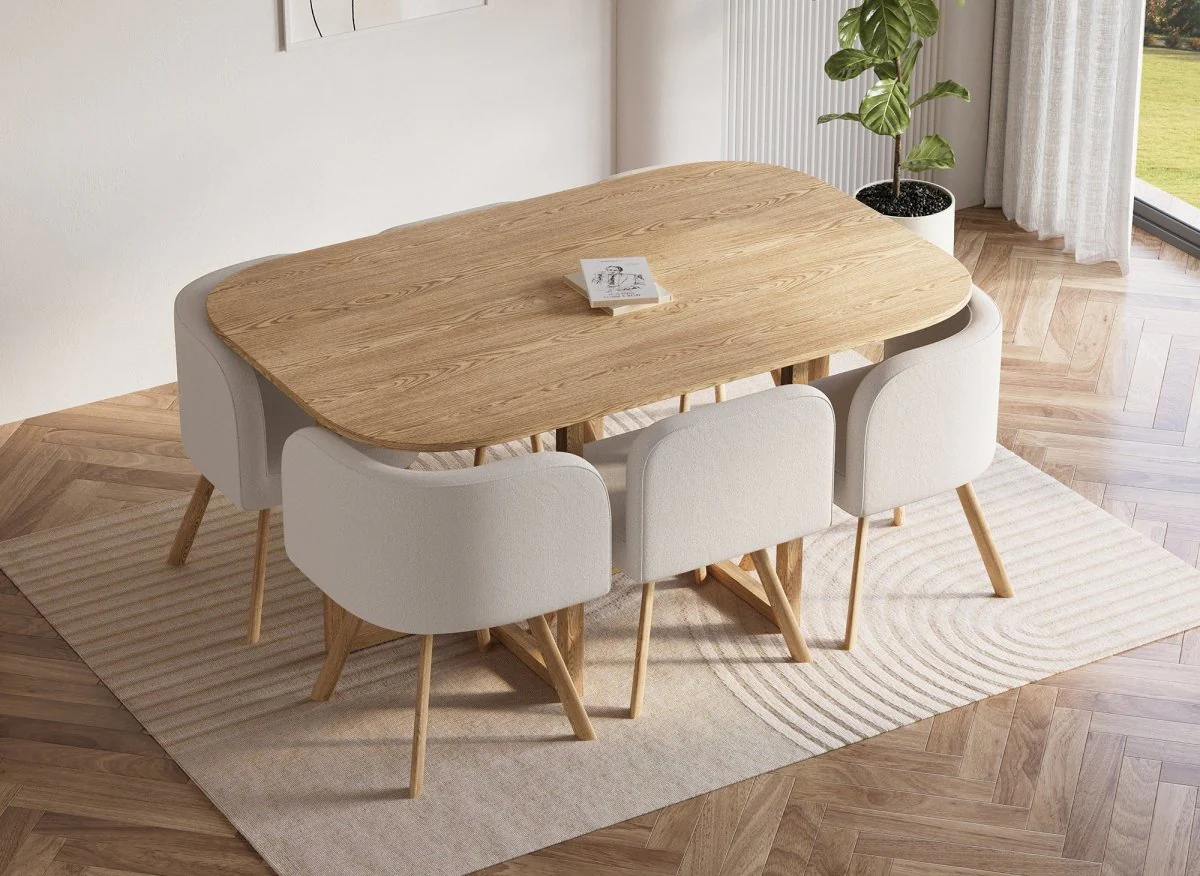 Ensemble table + 6 chaises encastrables beige FLEN XL - Image 3