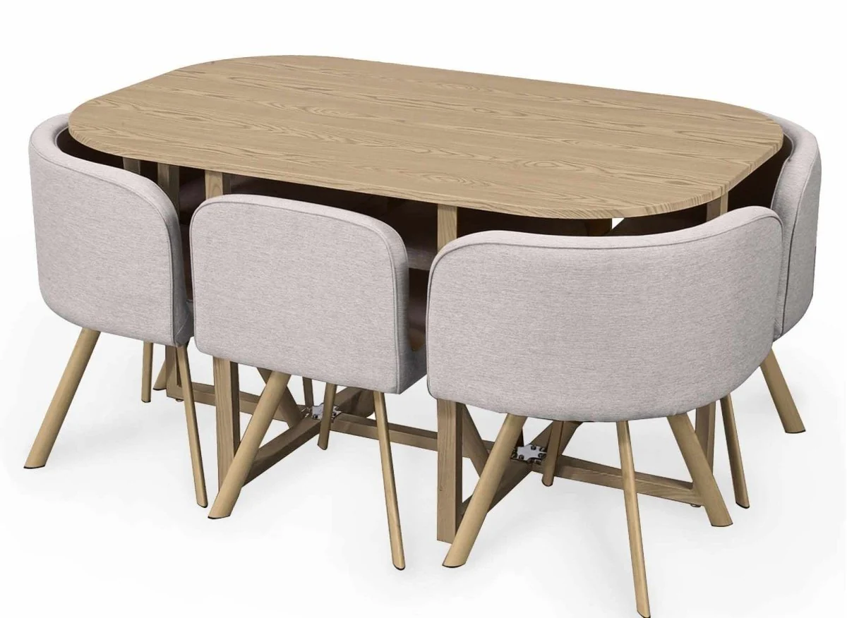 Ensemble table + 6 chaises encastrables beige FLEN XL - Image 5