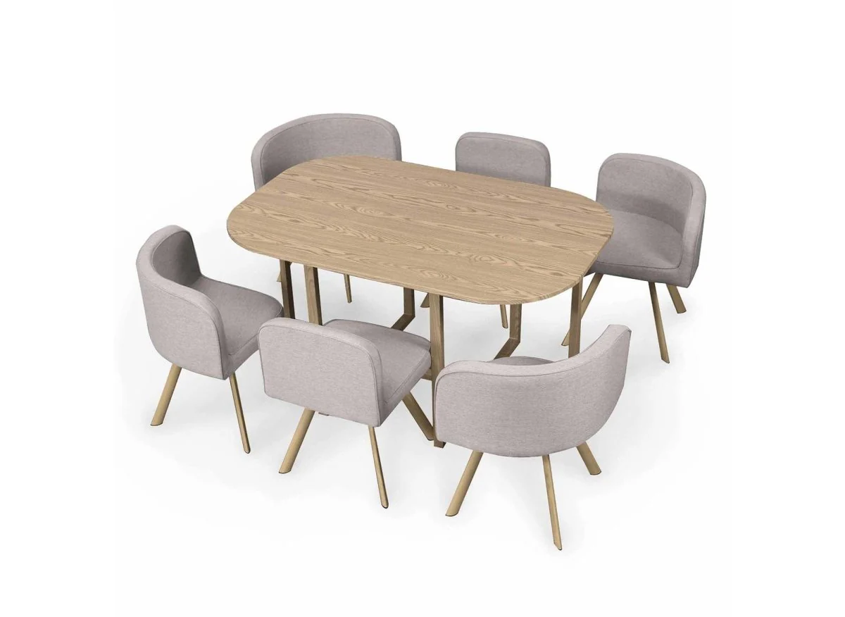Ensemble table + 6 chaises encastrables beige FLEN XL - Image 6