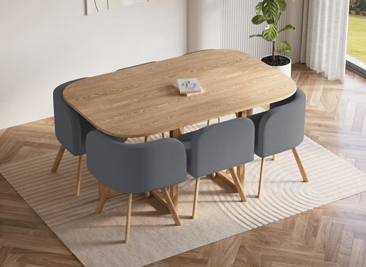 Ensemble table + 6 chaises encastrables gris FLEN XL - Image 3