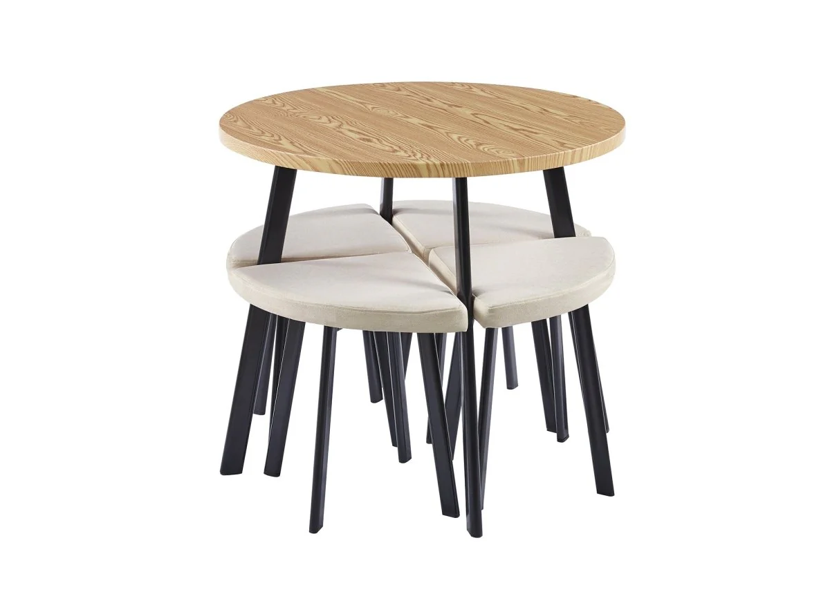 Ensemble table à manger en bois avec 4 tabourets beige IRINA - Image 6