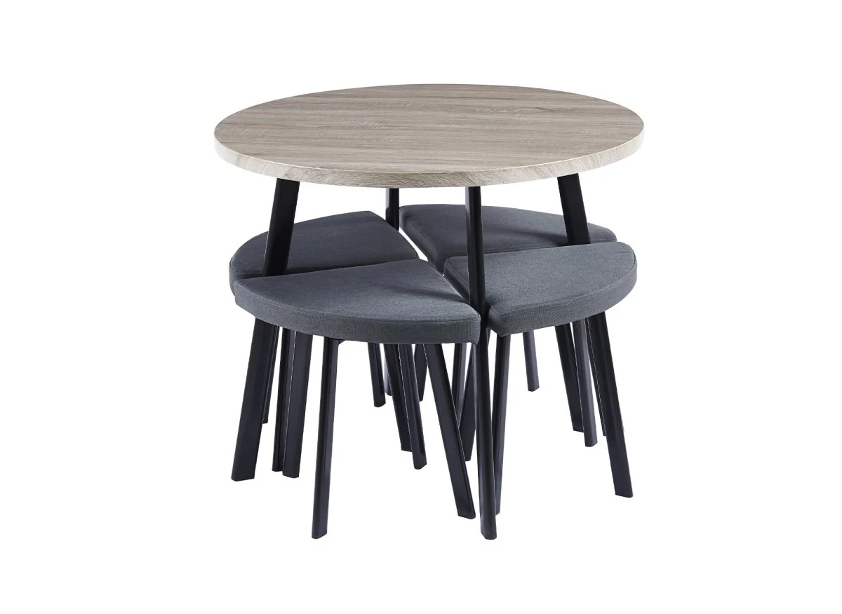 Ensemble table à manger en bois gris clair avec 4 tabourets gris IRINA - Image 5