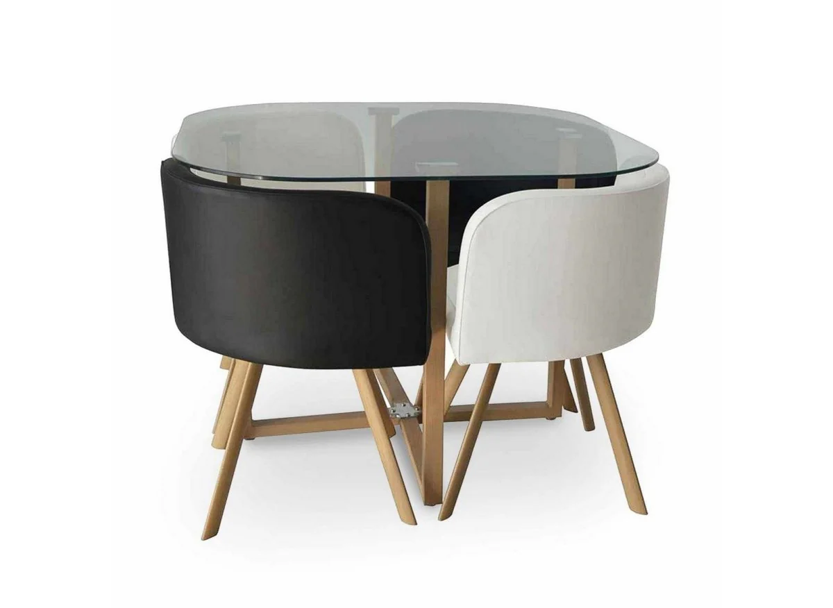Ensemble table à manger en verre + 4 chaises noires et blanches FLEN - Image 4
