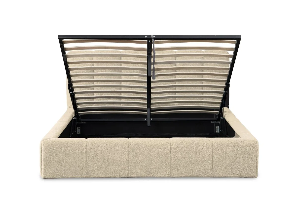 Lit coffre en tissu bouclette beige 140x190 cm MILIE - Image 5