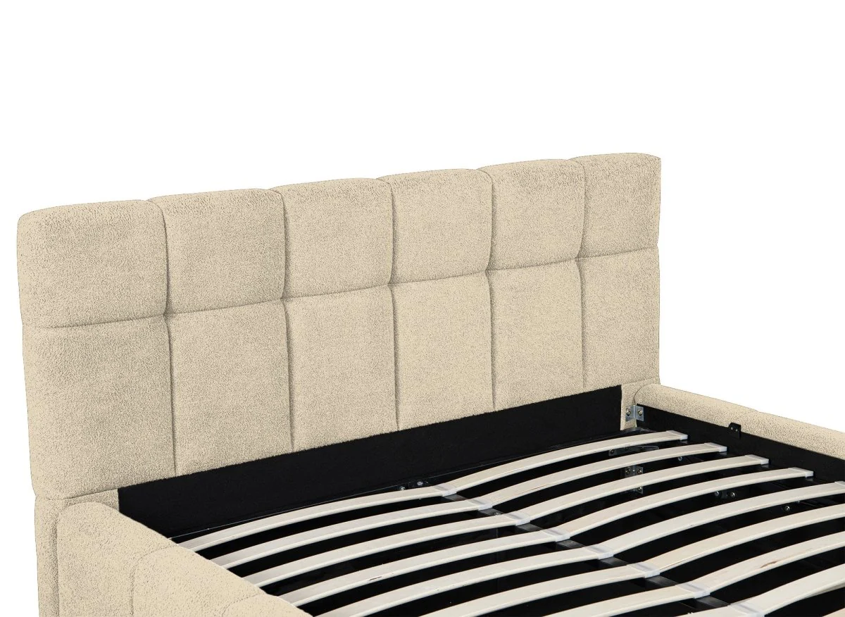 Lit coffre en tissu bouclette beige 140x190 cm MILIE - Image 7