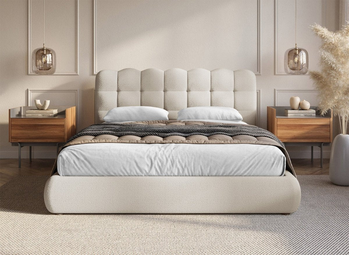 Lit coffre en tissu bouclette beige 140x190 cm BISCUIT - Image 3