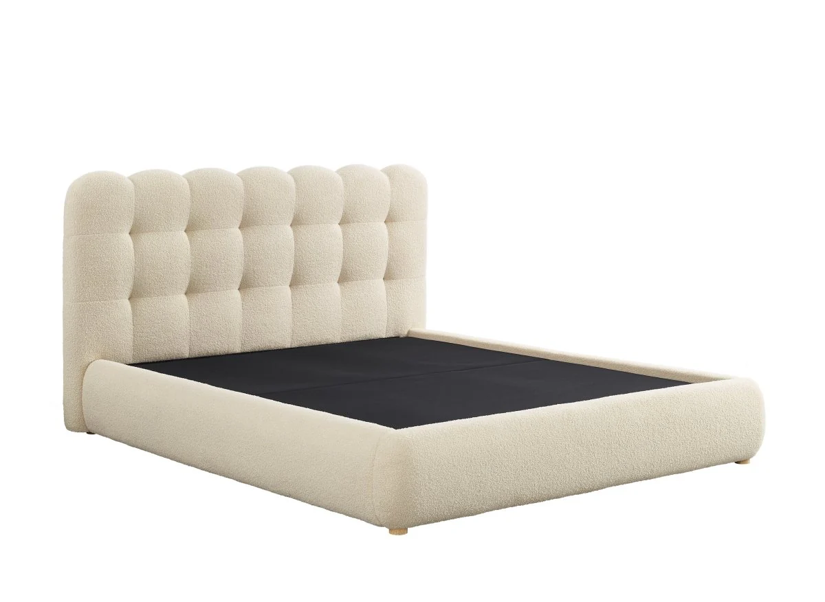 Lit coffre en tissu bouclette beige 140x190 cm BISCUIT - Image 4