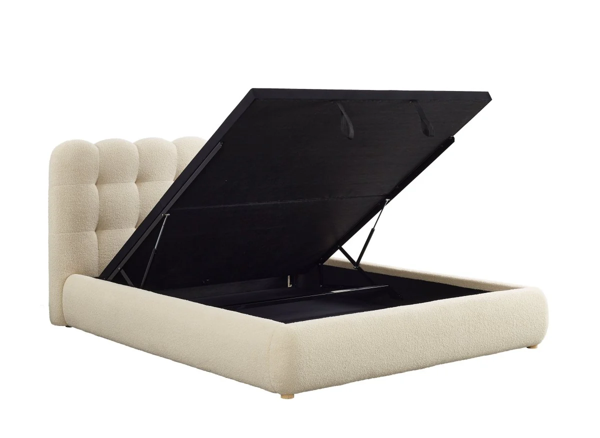 Lit coffre en tissu bouclette beige 140x190 cm BISCUIT - Image 5