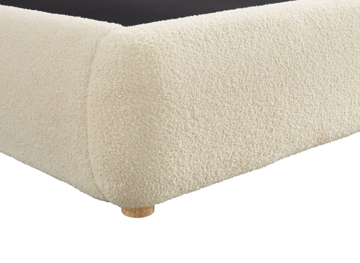 Lit coffre en tissu bouclette beige 140x190 cm BISCUIT - Image 8