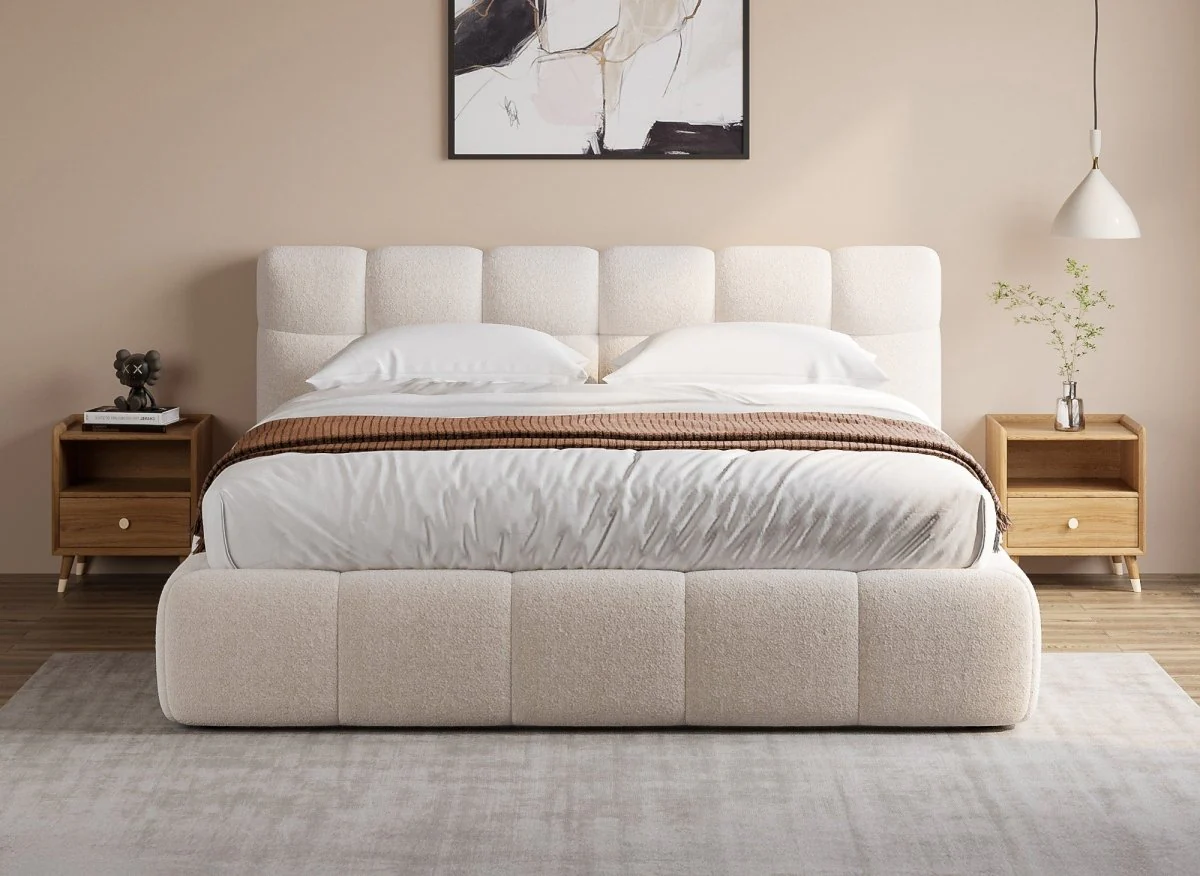 Lit coffre en tissu bouclette écru 180x200 cm GEORGINA - Image 3