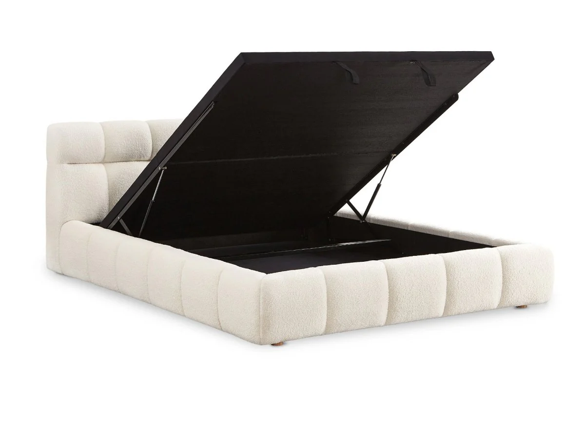 Lit coffre en tissu bouclette écru 180x200 cm GEORGINA - Image 5