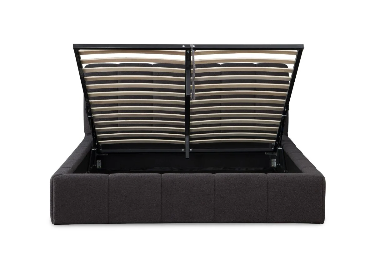 Lit coffre en tissu bouclette gris 180x200 cm MILIE - Image 5