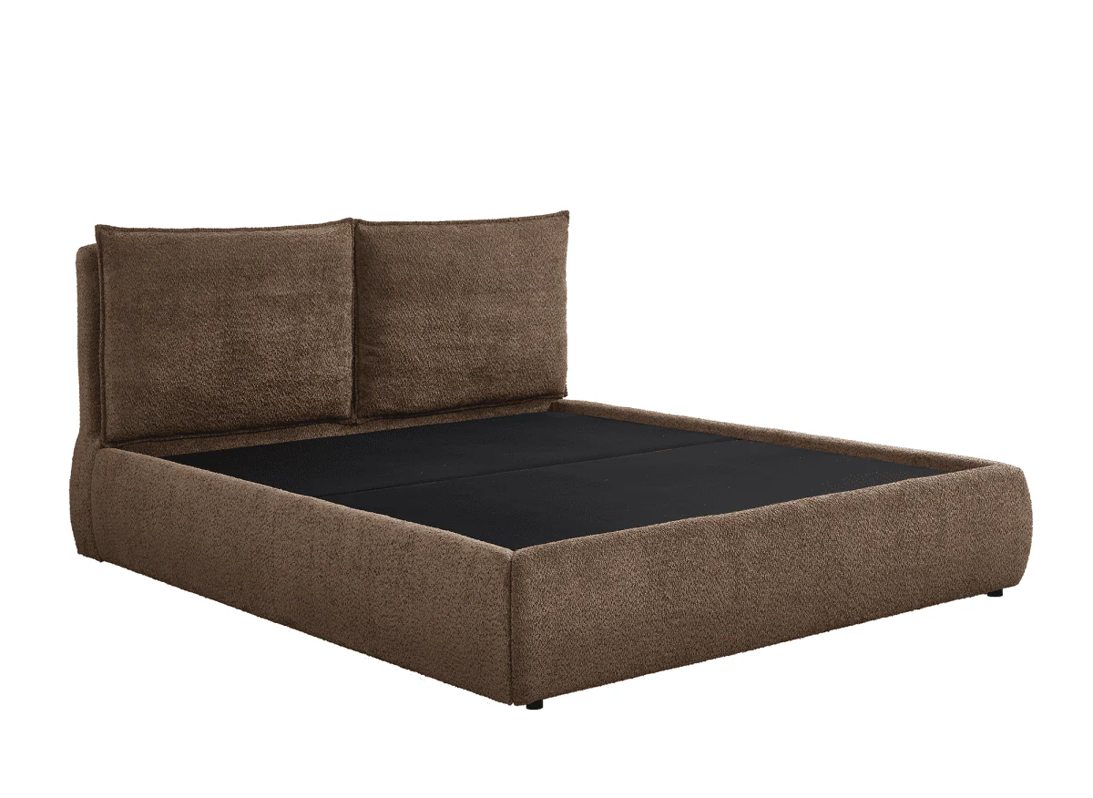 Lit coffre en tissu bouclette marron 140x190 cm MELY - Image 4
