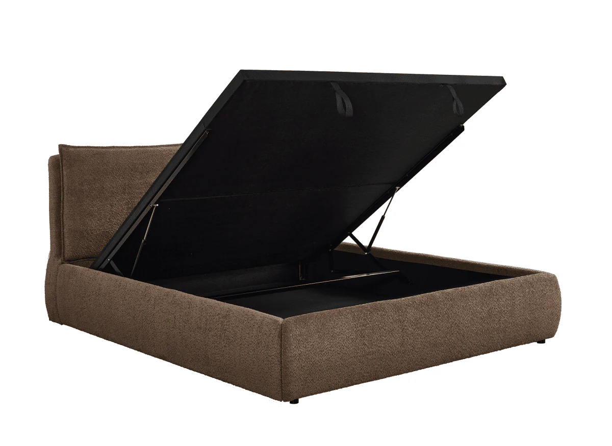 Lit coffre en tissu bouclette marron 140x190 cm MELY - Image 5