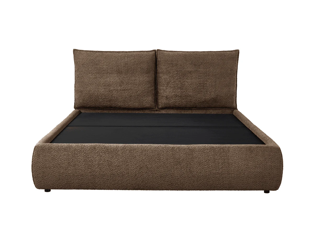 Lit coffre en tissu bouclette marron 140x190 cm MELY - Image 6