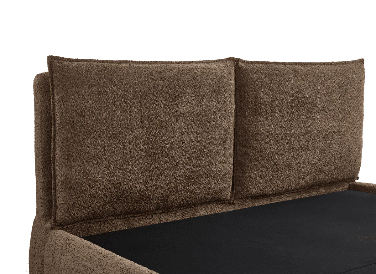 Lit coffre en tissu bouclette marron 140x190 cm MELY - Image 7