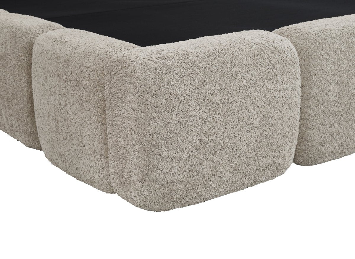 Lit coffre en tissu bouclette taupe 140x190 cm BUBBLE - Image 10