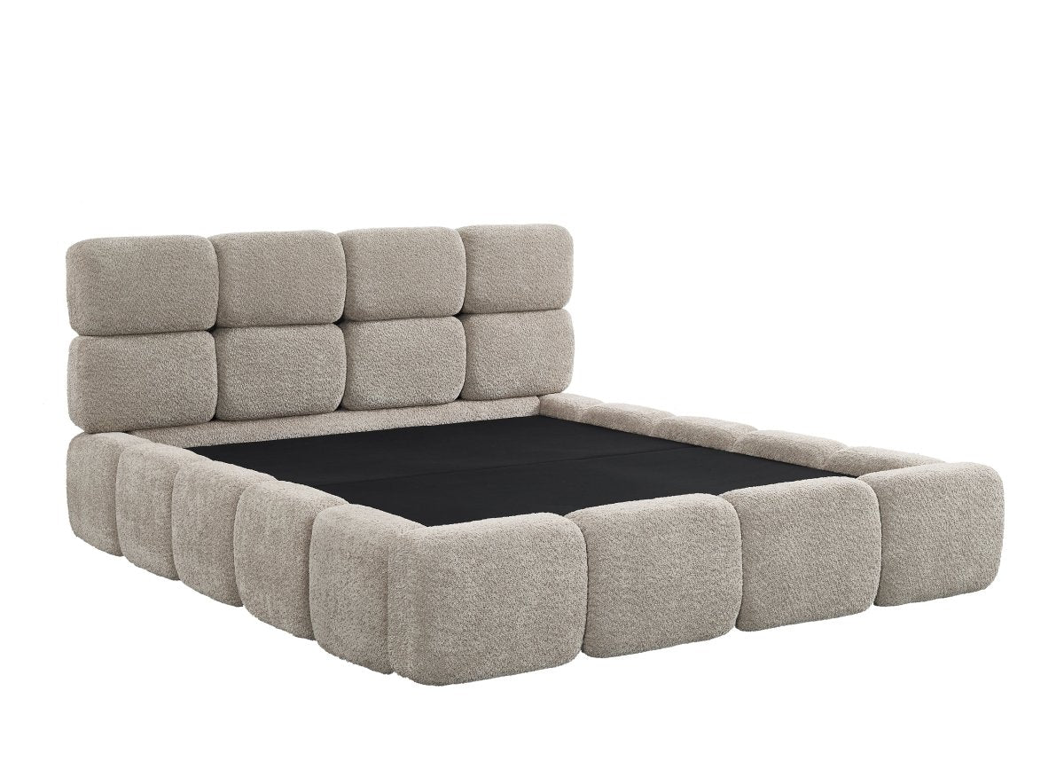Lit coffre en tissu bouclette taupe 140x190 cm BUBBLE - Image 4
