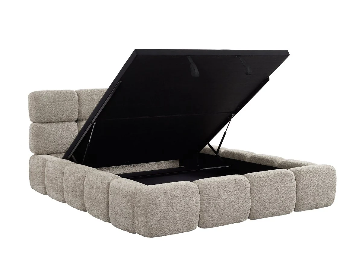 Lit coffre en tissu bouclette taupe 140x190 cm BUBBLE - Image 5