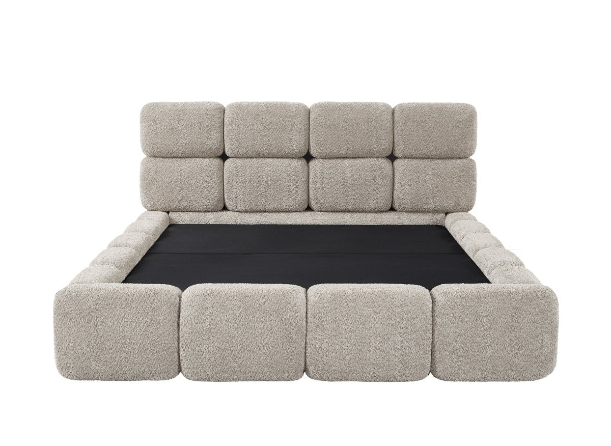 Lit coffre en tissu bouclette taupe 140x190 cm BUBBLE - Image 6