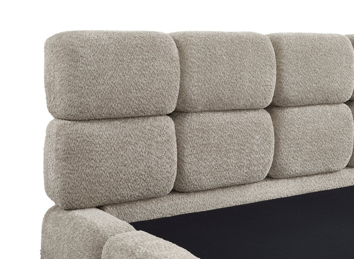 Lit coffre en tissu bouclette taupe 140x190 cm BUBBLE - Image 9