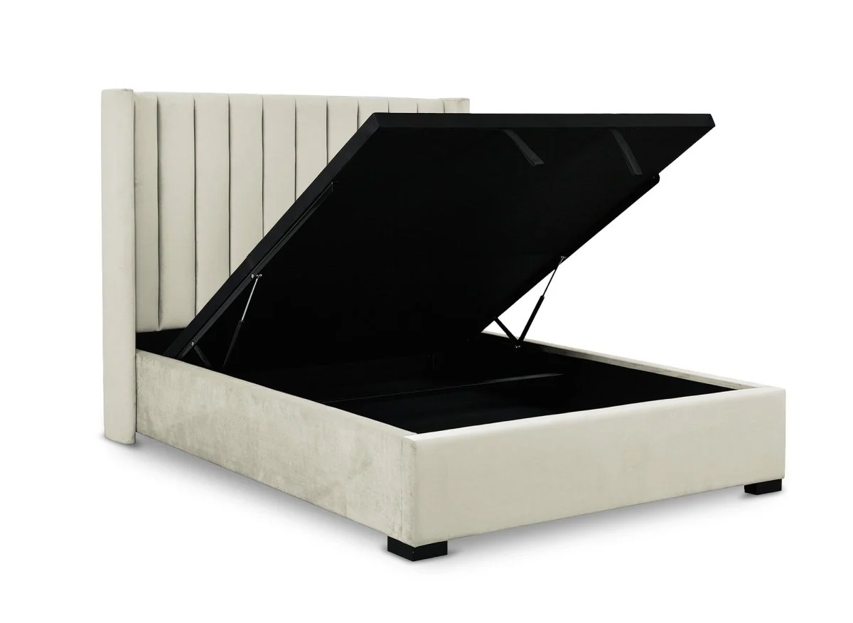 Lit coffre en velours beige 160x200 cm ALENA - Image 4