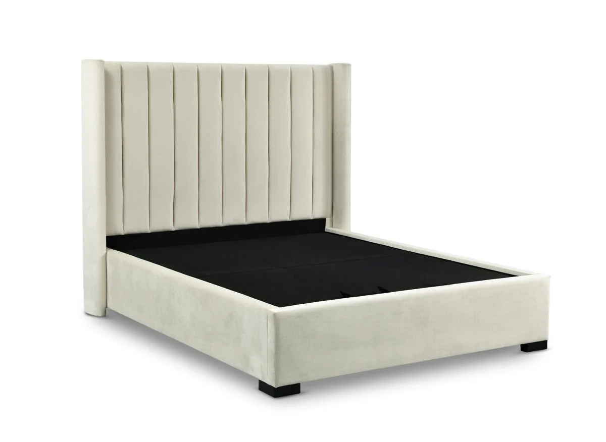 Lit coffre en velours beige 160x200 cm ALENA - Image 5