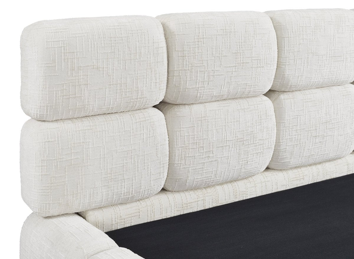 Lit coffre en velours chiné beige 140x190 cm BUBBLE - Image 9