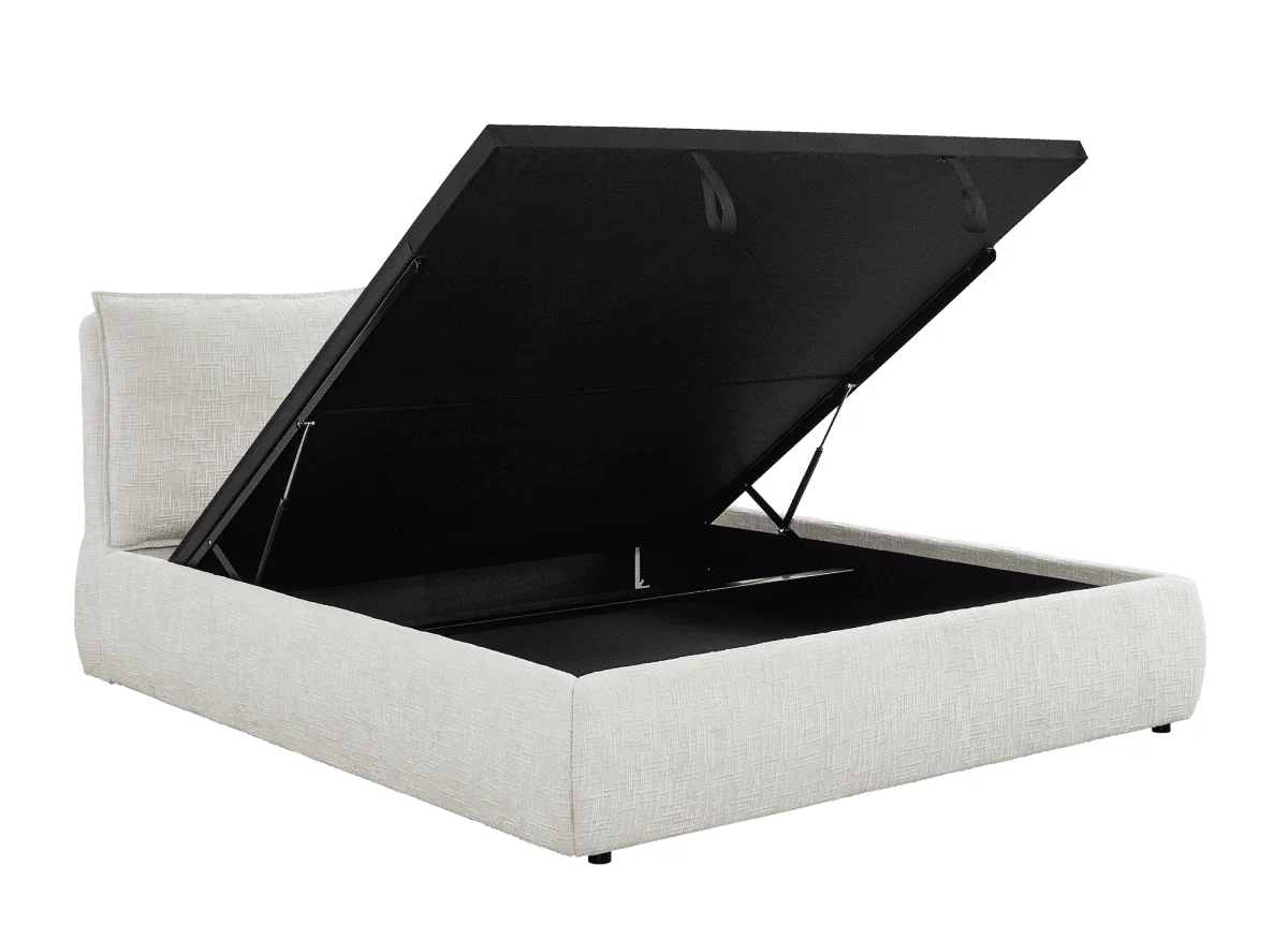 Lit coffre en velours chiné beige 140x190 cm MELY - Image 5