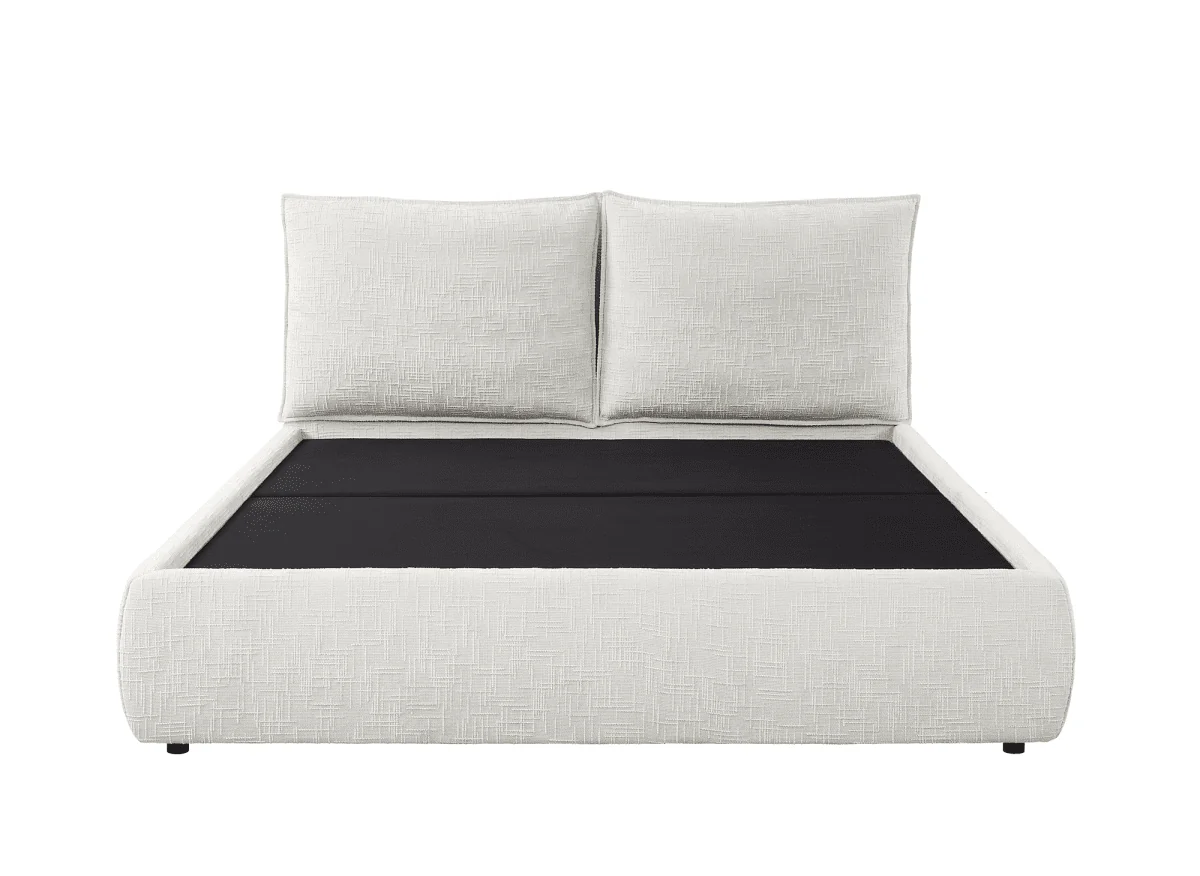 Lit coffre en velours chiné beige 140x190 cm MELY - Image 6