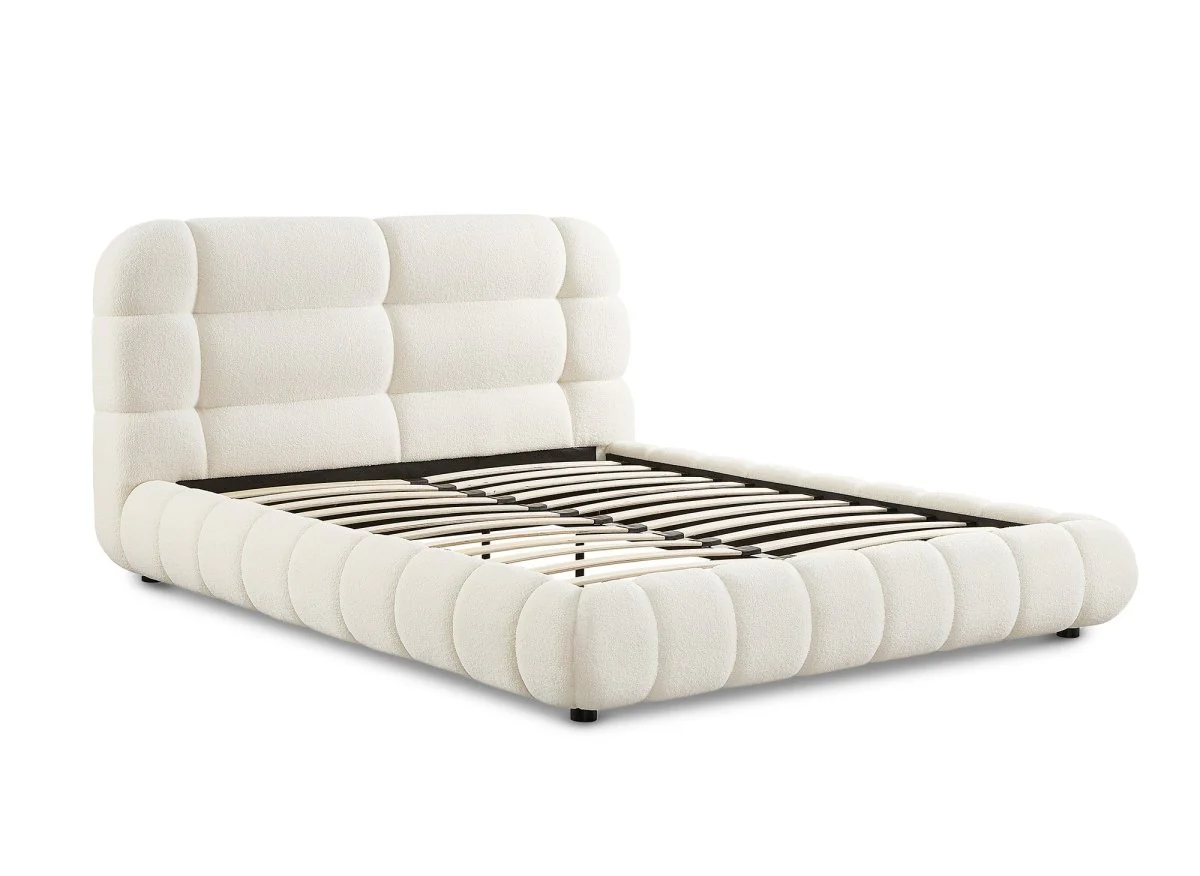 Lit double en tissu bouclette écru 140x190 cm YOURI - Image 3