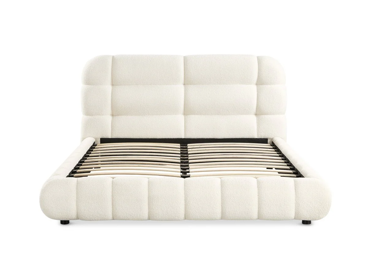 Lit double en tissu bouclette écru 140x190 cm YOURI - Image 4