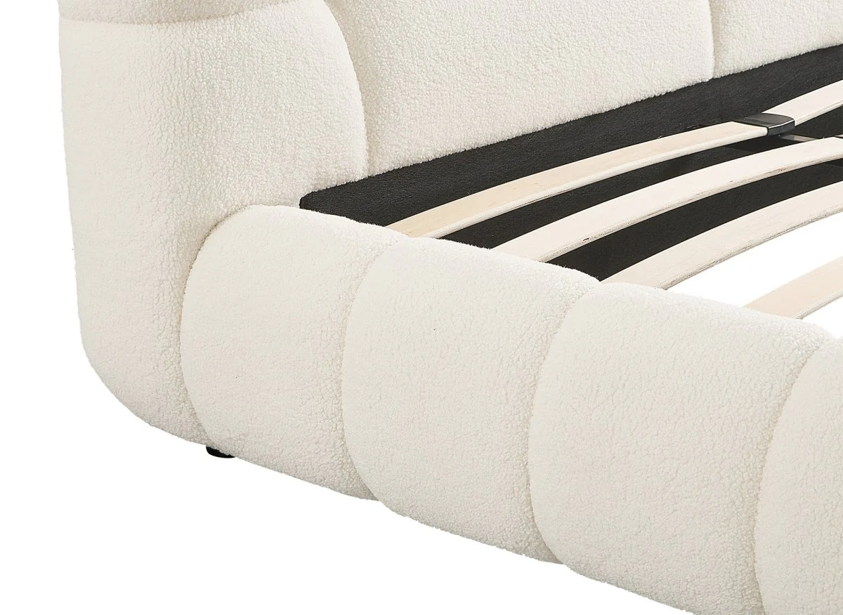 Lit double en tissu bouclette écru 140x190 cm YOURI - Image 6