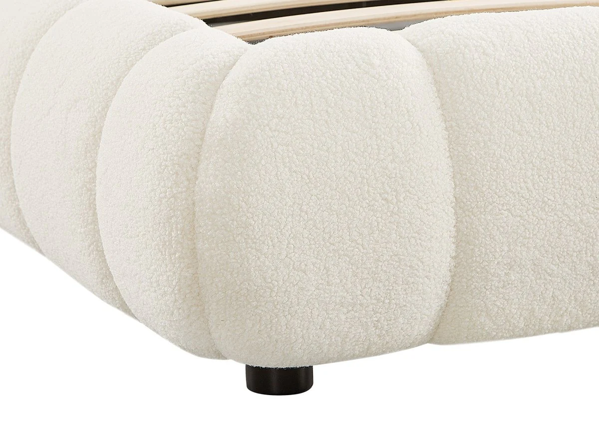 Lit double en tissu bouclette écru 140x190 cm YOURI - Image 7