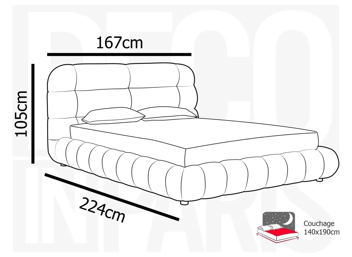 Lit double en tissu bouclette écru 140x190 cm YOURI - Image 8