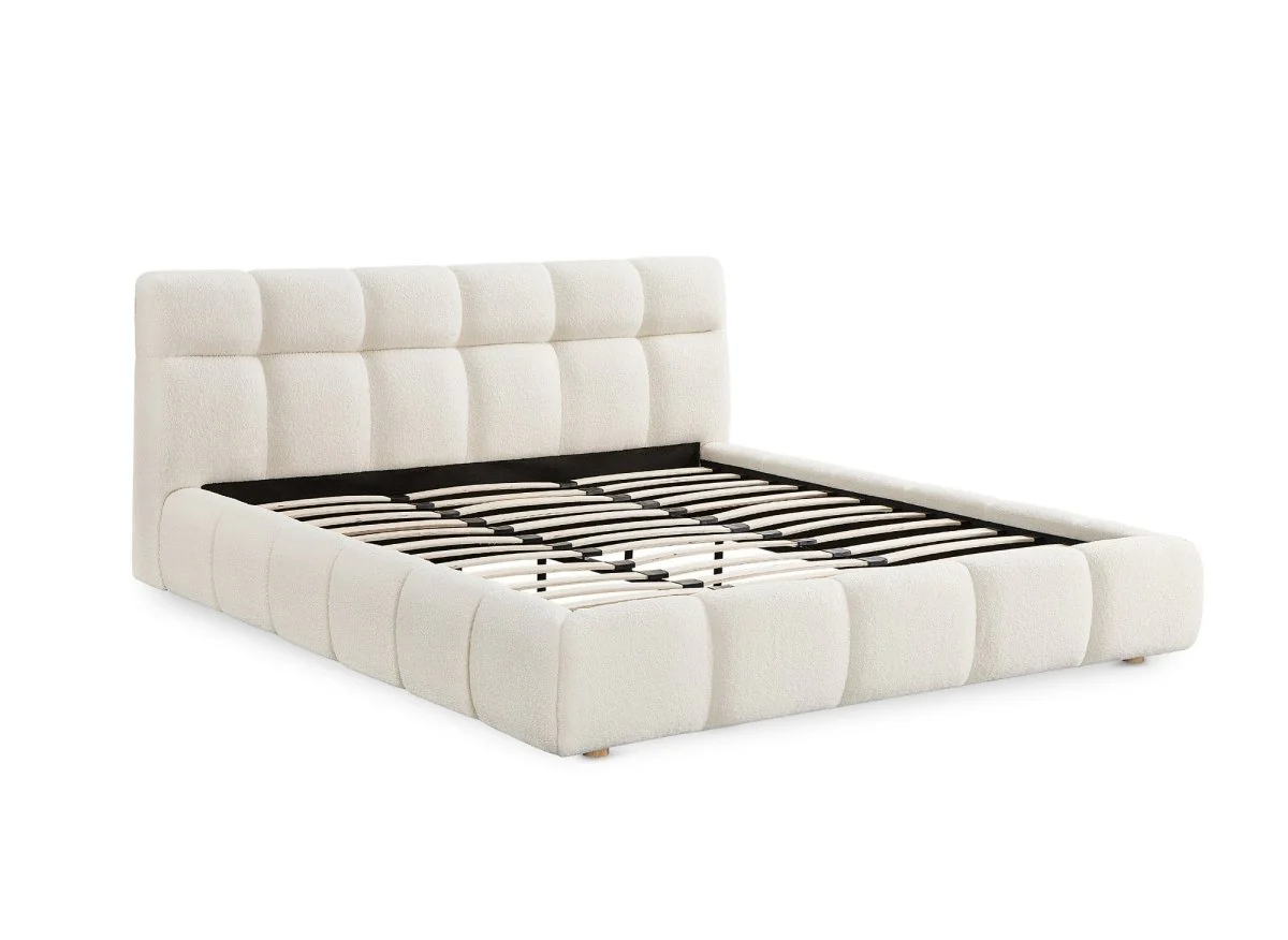 Lit double en tissu bouclette écru 160x200 cm GEORGINA - Image 3