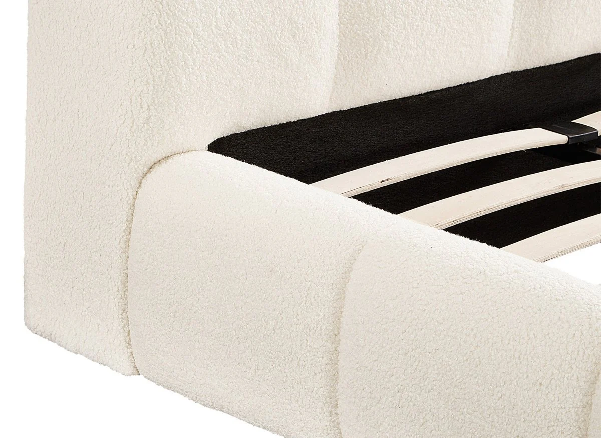 Lit double en tissu bouclette écru 160x200 cm GEORGINA - Image 6