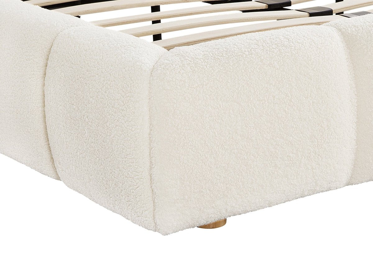 Lit double en tissu bouclette écru 160x200 cm GEORGINA - Image 7