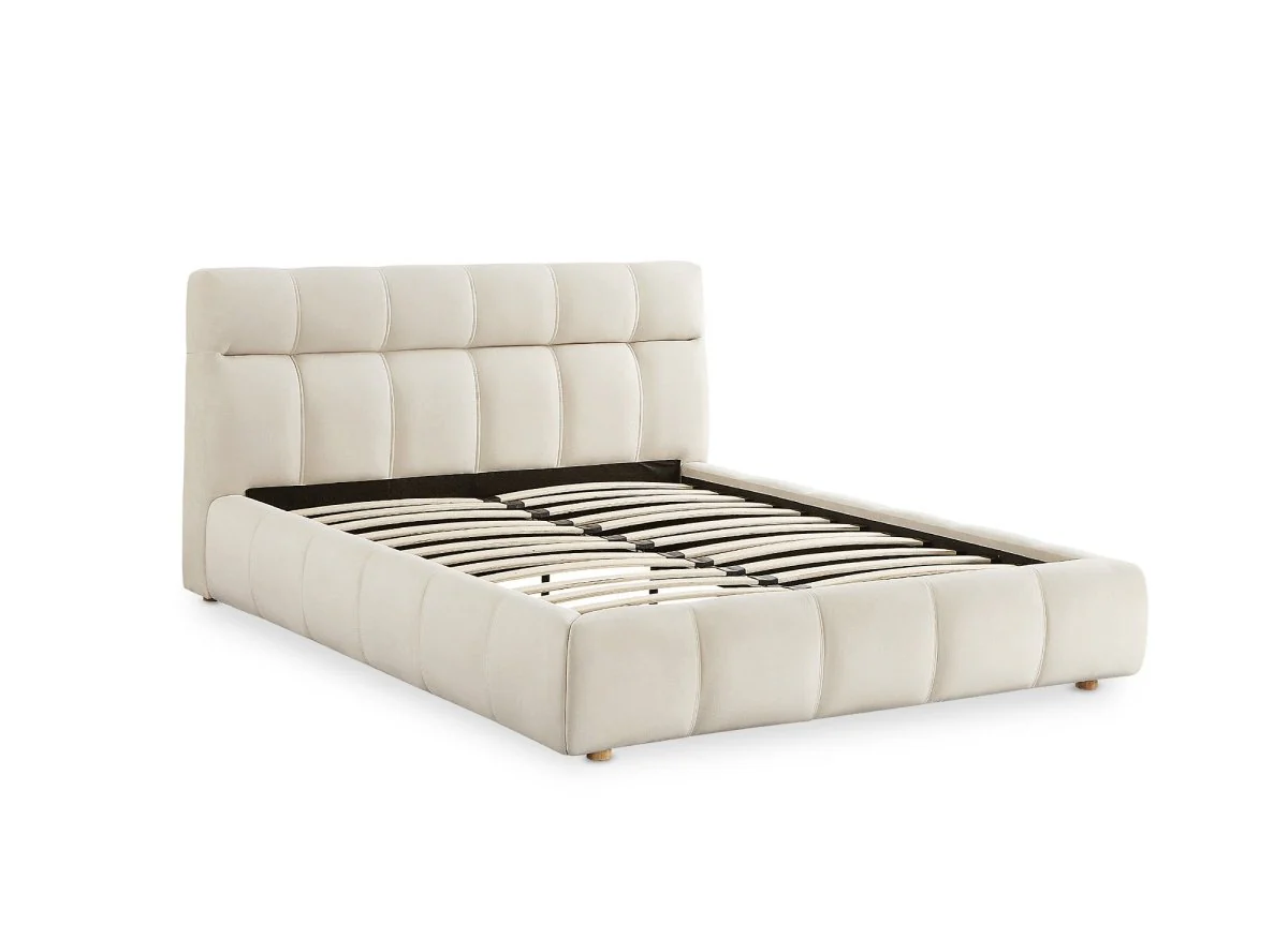 Lit double en velours beige 140x190 cm GEORGINA - Image 3