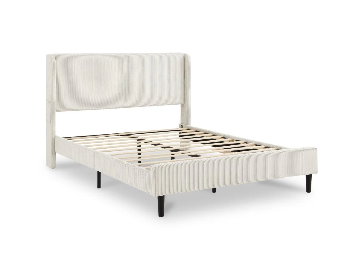 Lit double en velours côtelé épais beige 160x200cm LEVY - Image 3