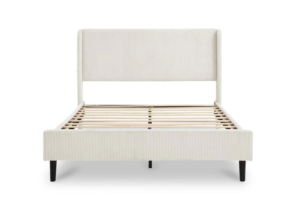 Lit double en velours côtelé épais beige 160x200cm LEVY - Image 4