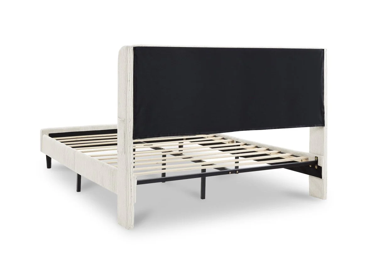 Lit double en velours côtelé épais beige 160x200cm LEVY - Image 5