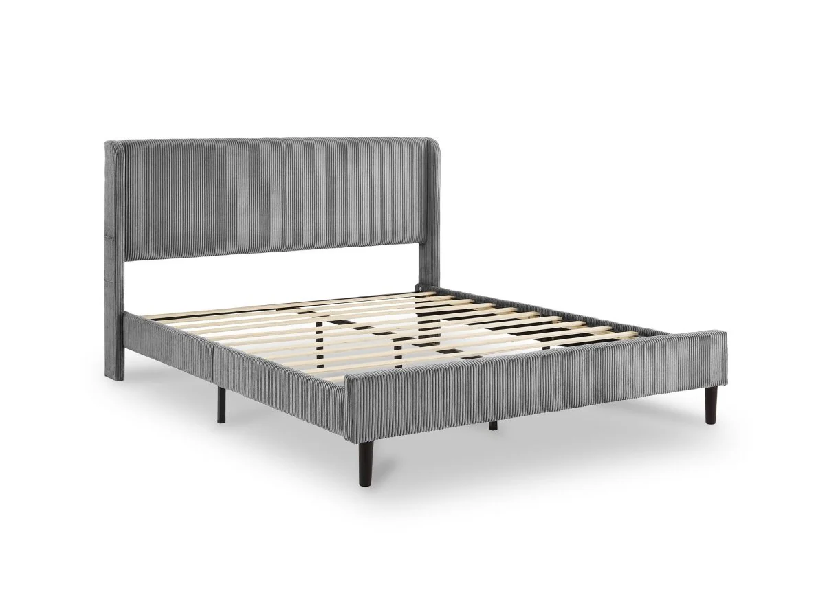Lit double en velours côtelé épais gris clair 160x200cm LEVY - Image 3