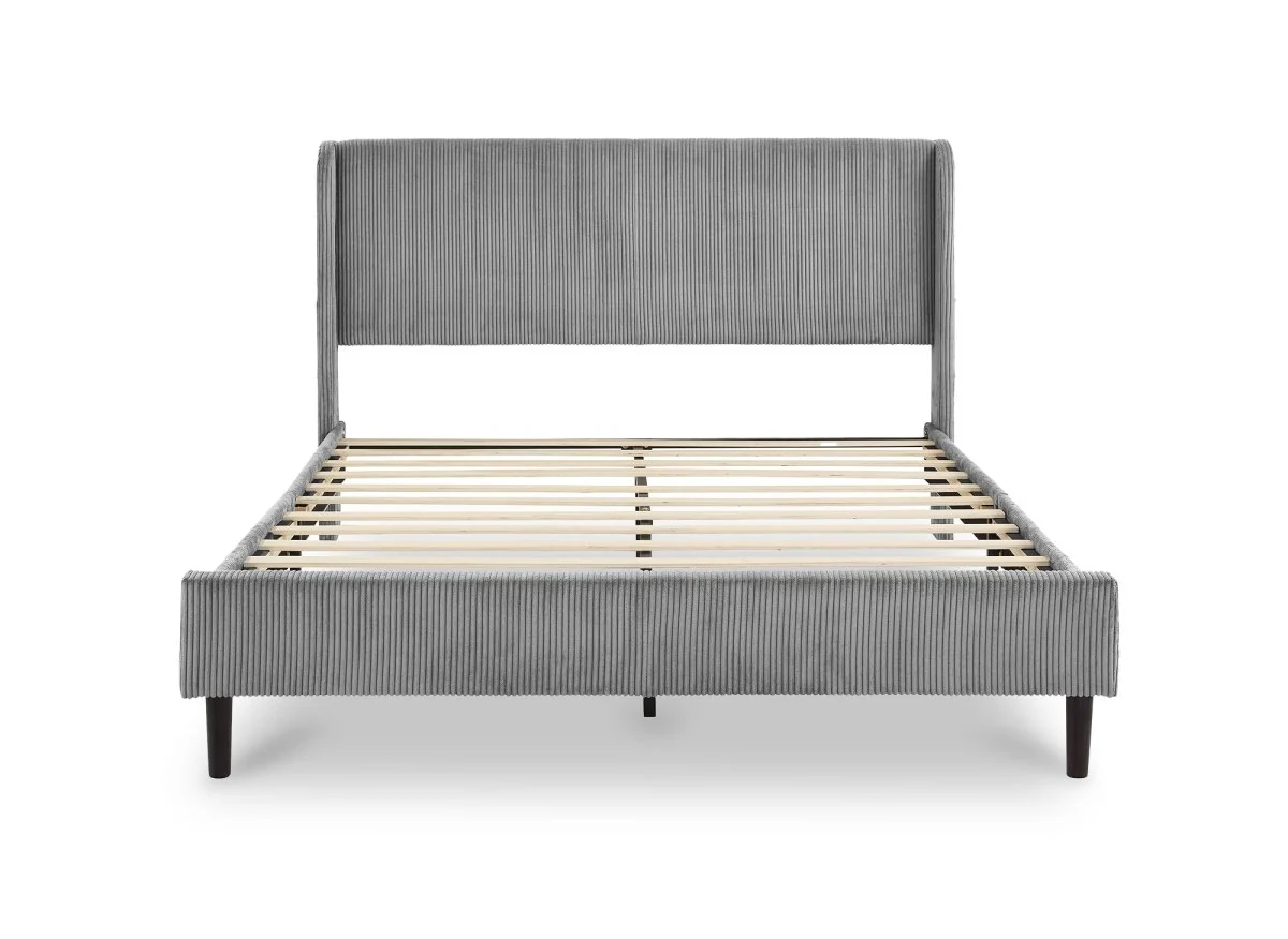 Lit double en velours côtelé épais gris clair 160x200cm LEVY - Image 4