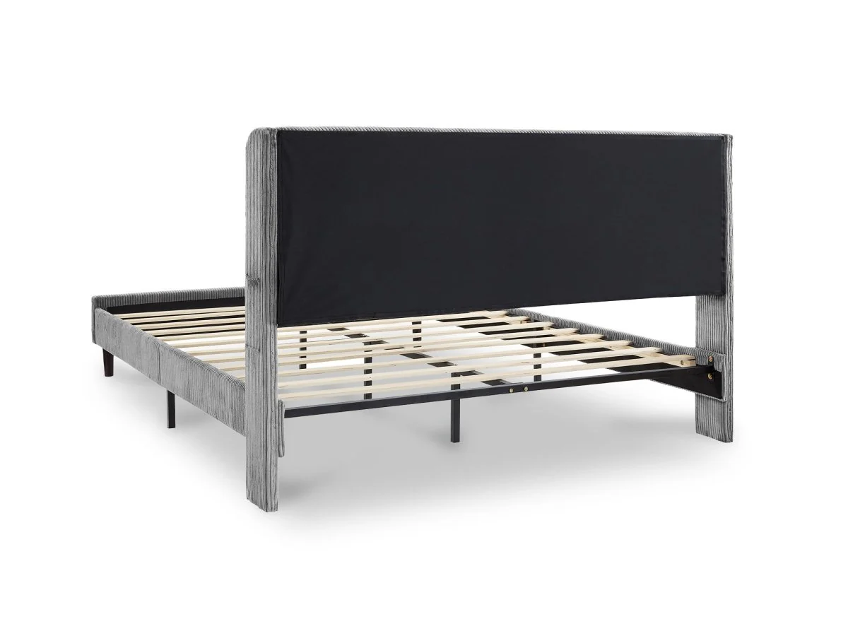 Lit double en velours côtelé épais gris clair 160x200cm LEVY - Image 5