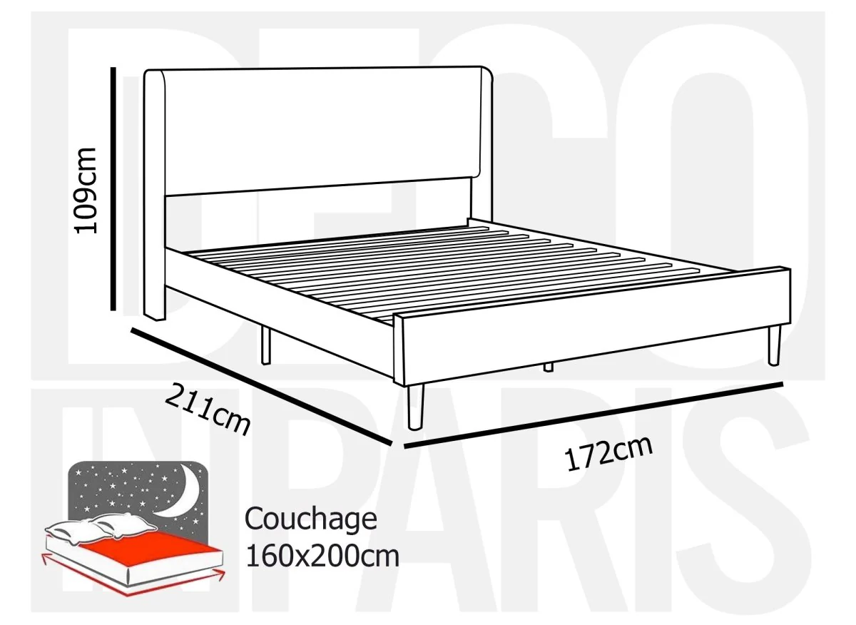 Lit double en velours côtelé épais gris clair 160x200cm LEVY - Image 6